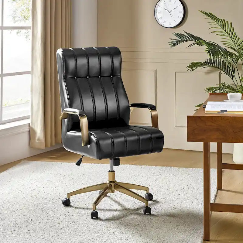 Curtiz Mid-Century Modern Vegan Leather Swivel Tilting Office Chair with Channel Tufted and Metal Feet
