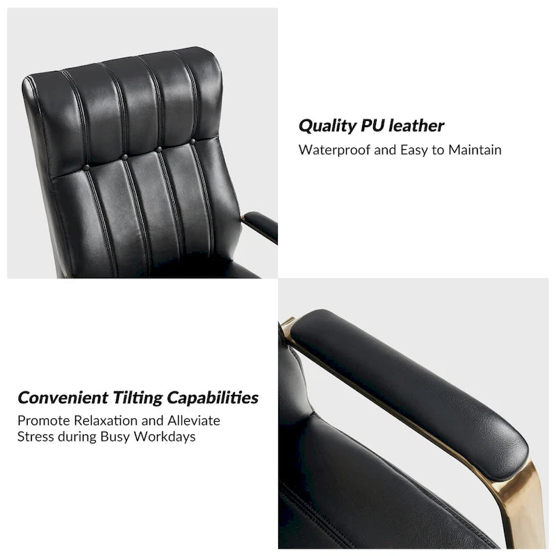 Curtiz Mid-Century Modern Vegan Leather Swivel Tilting Office Chair with Channel Tufted and Metal Feet