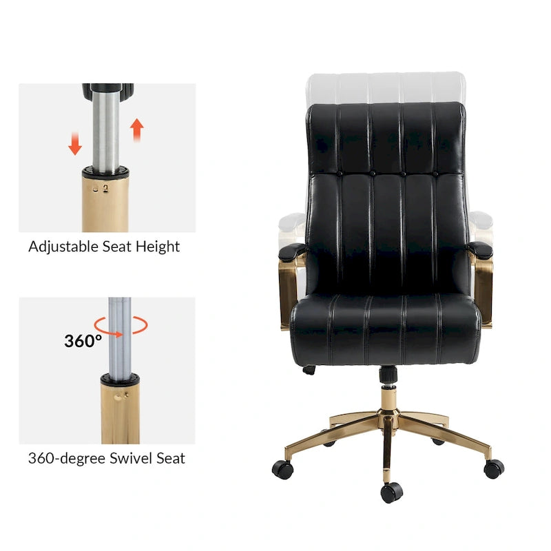 Curtiz Mid-Century Modern Vegan Leather Swivel Tilting Office Chair with Channel Tufted and Metal Feet