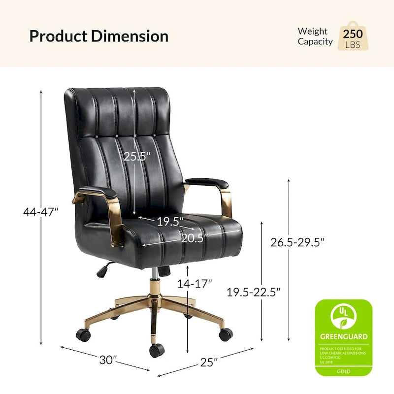 Curtiz Mid-Century Modern Vegan Leather Swivel Tilting Office Chair with Channel Tufted and Metal Feet