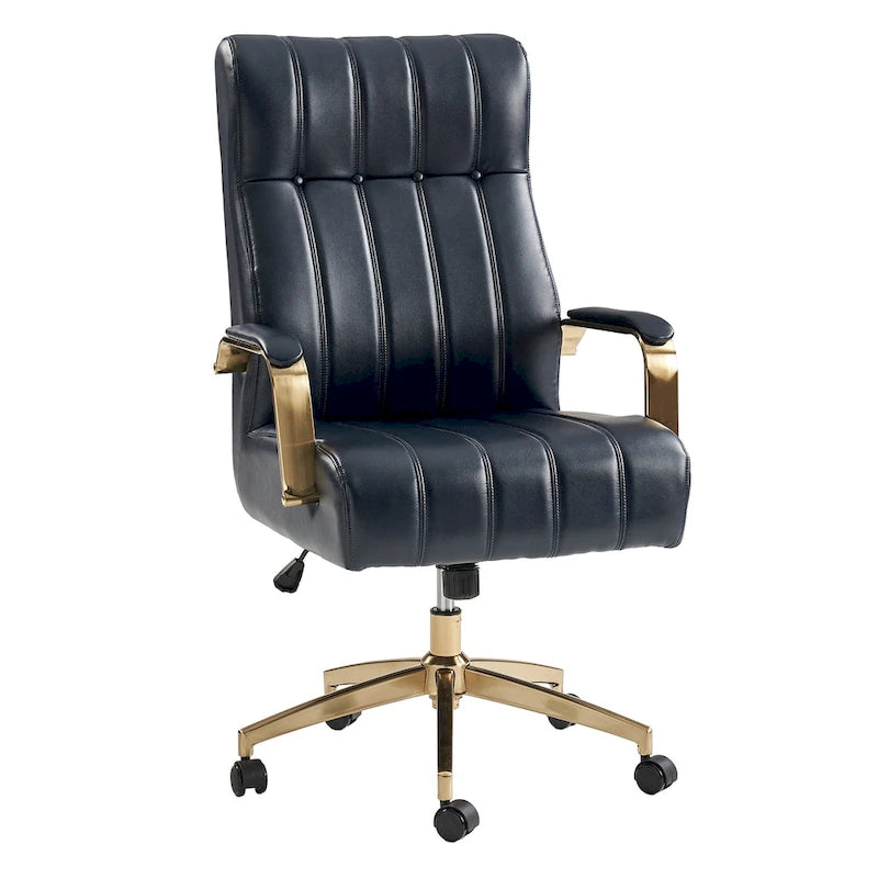 Curtiz Mid-Century Modern Vegan Leather Swivel Tilting Office Chair with Channel Tufted and Metal Feet