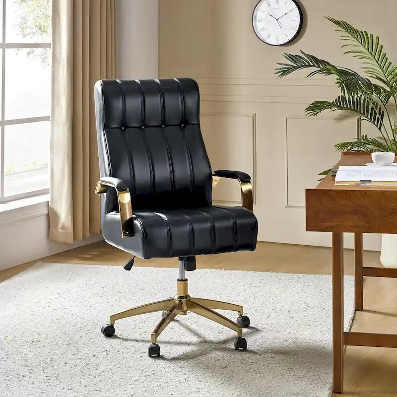 Curtiz Mid-Century Modern Vegan Leather Swivel Tilting Office Chair with Channel Tufted and Metal Feet