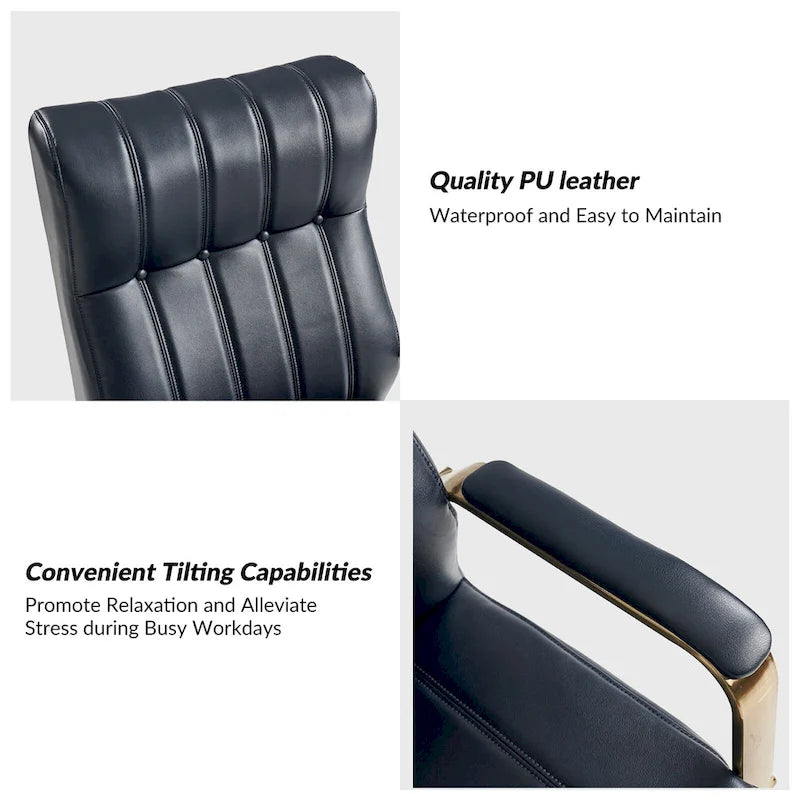 Curtiz Mid-Century Modern Vegan Leather Swivel Tilting Office Chair with Channel Tufted and Metal Feet