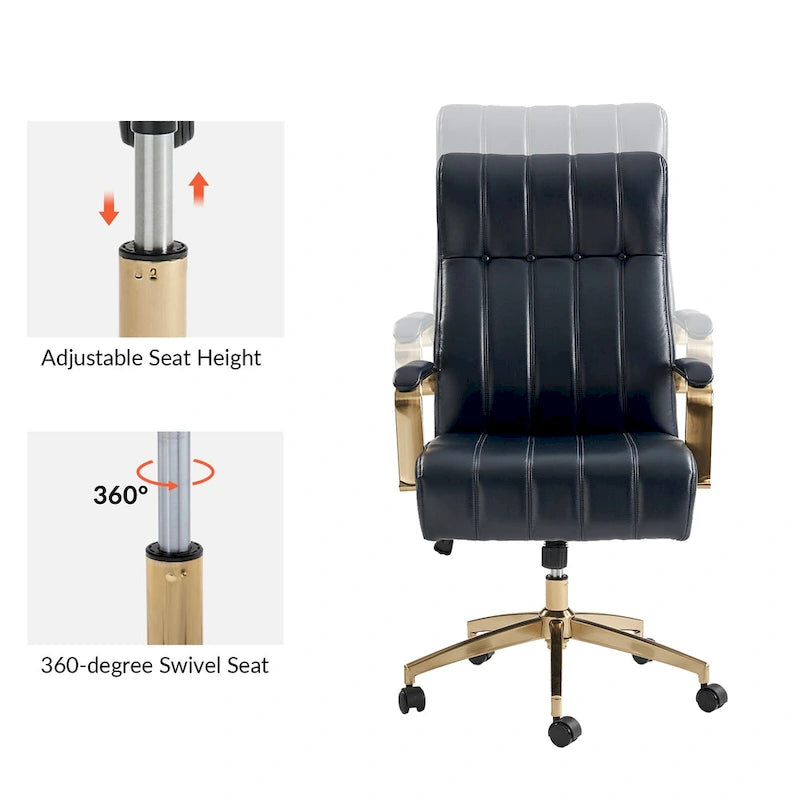 Curtiz Mid-Century Modern Vegan Leather Swivel Tilting Office Chair with Channel Tufted and Metal Feet