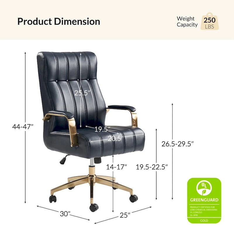 Curtiz Mid-Century Modern Vegan Leather Swivel Tilting Office Chair with Channel Tufted and Metal Feet