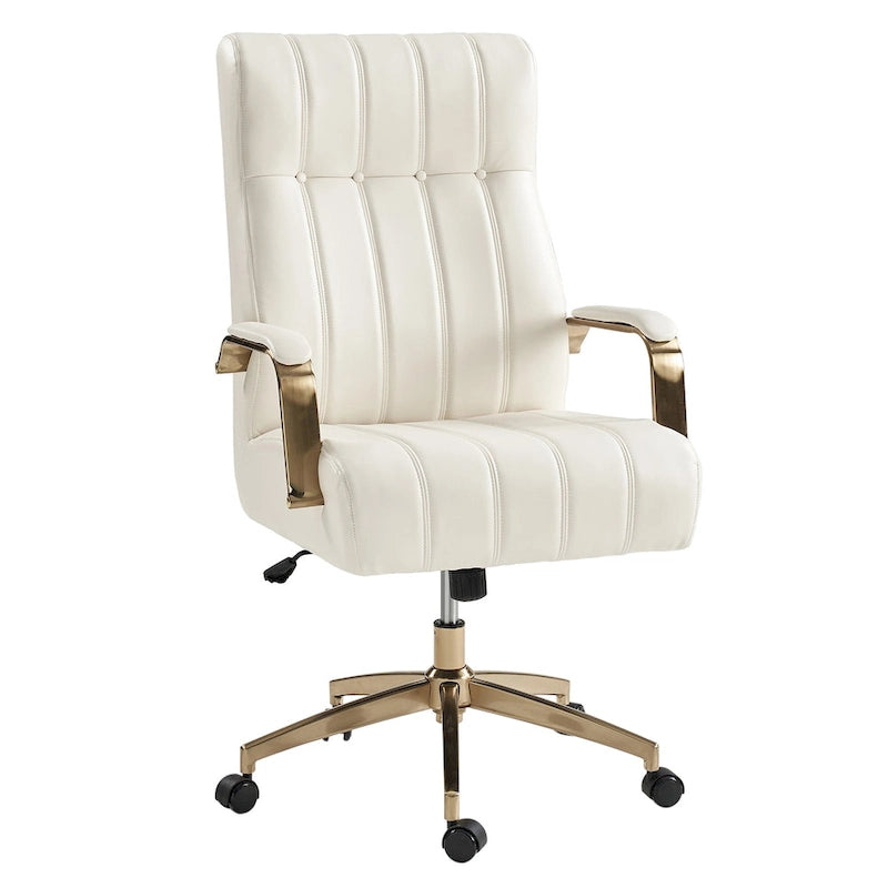Curtiz Mid-Century Modern Vegan Leather Swivel Tilting Office Chair with Channel Tufted and Metal Feet
