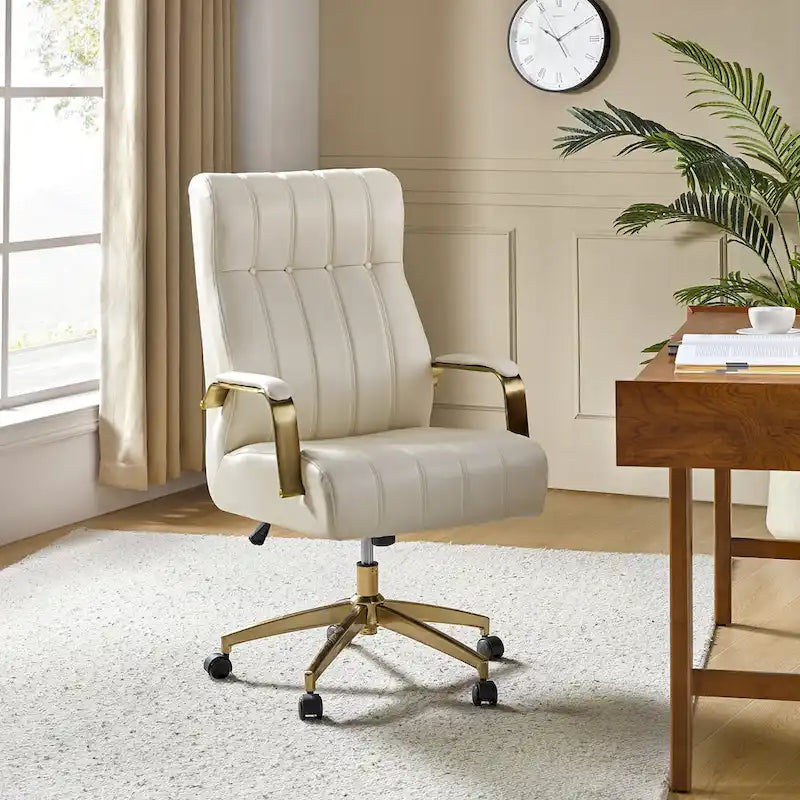 Curtiz Mid-Century Modern Vegan Leather Swivel Tilting Office Chair with Channel Tufted and Metal Feet