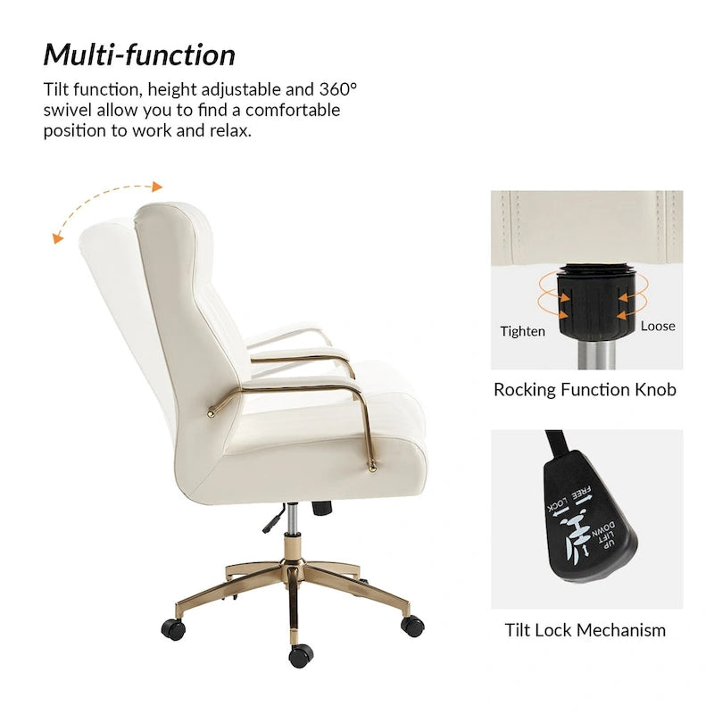 Curtiz Mid-Century Modern Vegan Leather Swivel Tilting Office Chair with Channel Tufted and Metal Feet