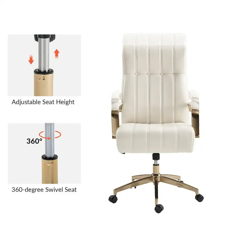 Curtiz Mid-Century Modern Vegan Leather Swivel Tilting Office Chair with Channel Tufted and Metal Feet