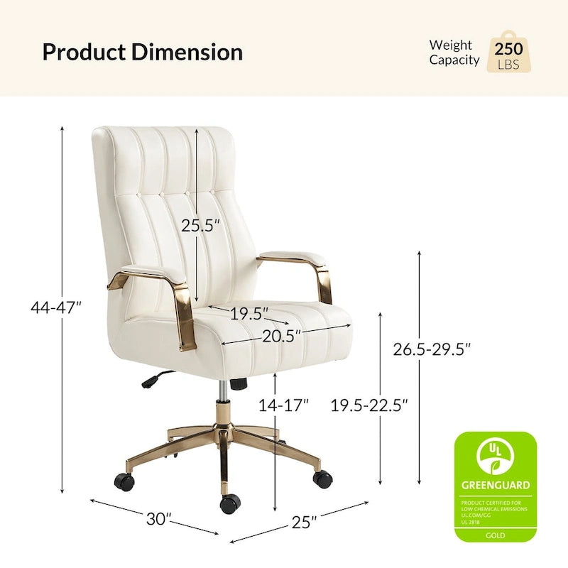 Curtiz Mid-Century Modern Vegan Leather Swivel Tilting Office Chair with Channel Tufted and Metal Feet