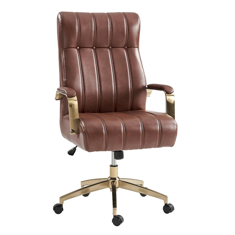 Curtiz Mid-Century Modern Vegan Leather Swivel Tilting Office Chair with Channel Tufted and Metal Feet