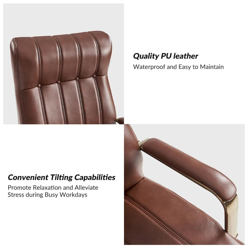 Curtiz Mid-Century Modern Vegan Leather Swivel Tilting Office Chair with Channel Tufted and Metal Feet