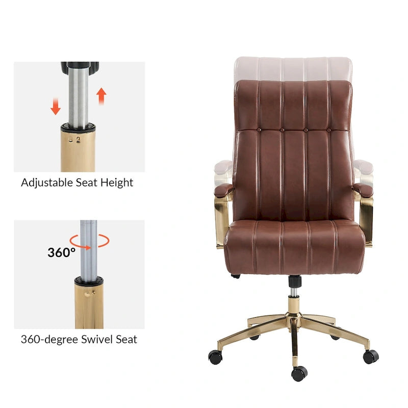 Curtiz Mid-Century Modern Vegan Leather Swivel Tilting Office Chair with Channel Tufted and Metal Feet