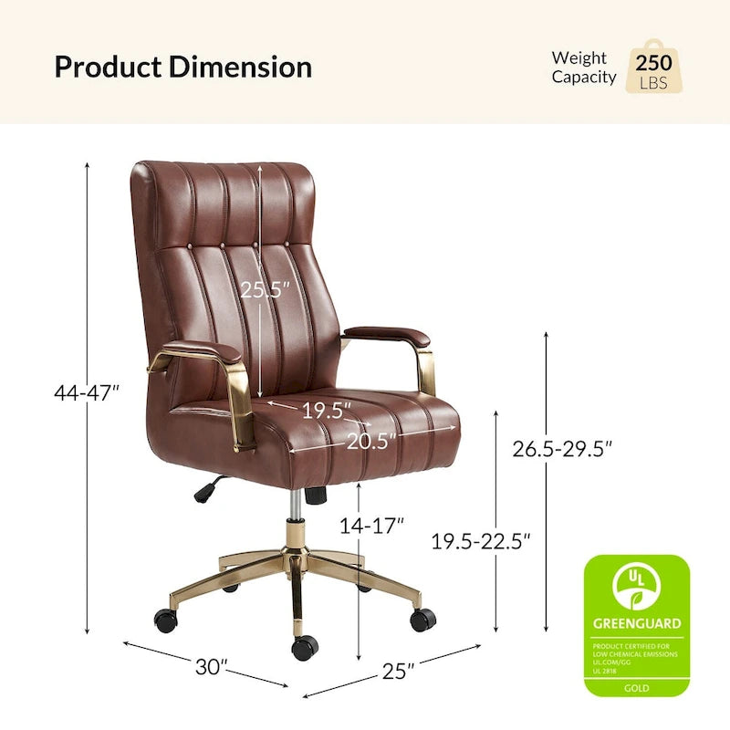 Curtiz Mid-Century Modern Vegan Leather Swivel Tilting Office Chair with Channel Tufted and Metal Feet