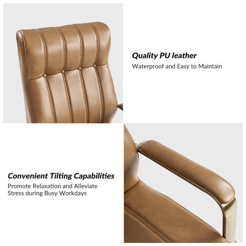 Curtiz Mid-Century Modern Vegan Leather Swivel Tilting Office Chair with Channel Tufted and Metal Feet