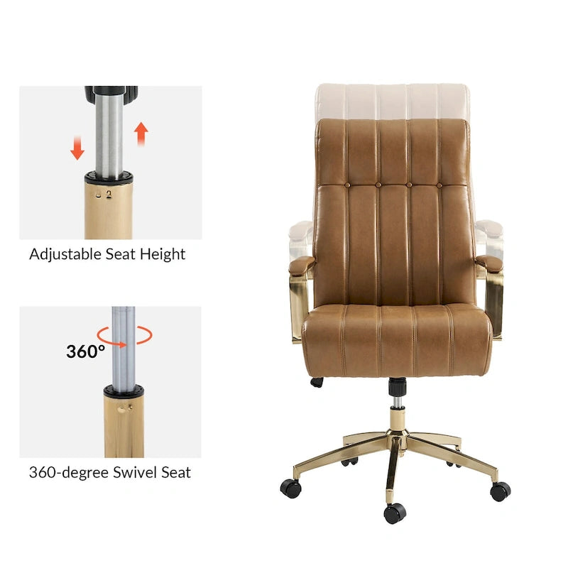 Curtiz Mid-Century Modern Vegan Leather Swivel Tilting Office Chair with Channel Tufted and Metal Feet