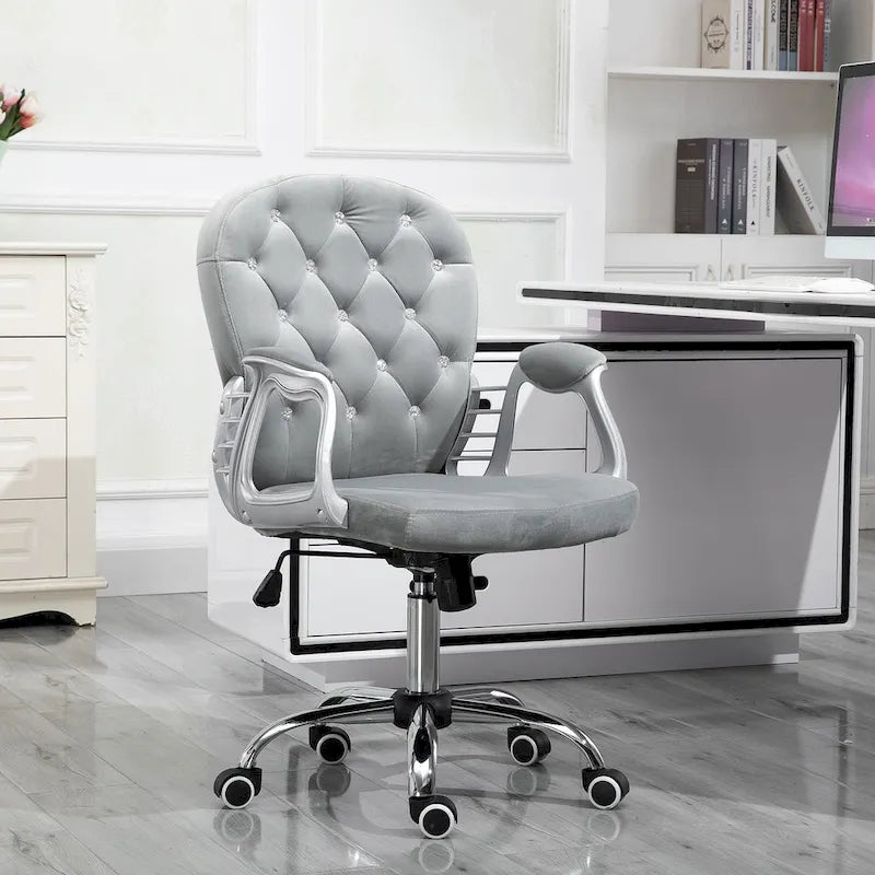 Vinsetto Vanity Middle Back Office Chair Tufted Backrest Swivel Rolling Wheels Task Chair with Height Adjustable Armrests