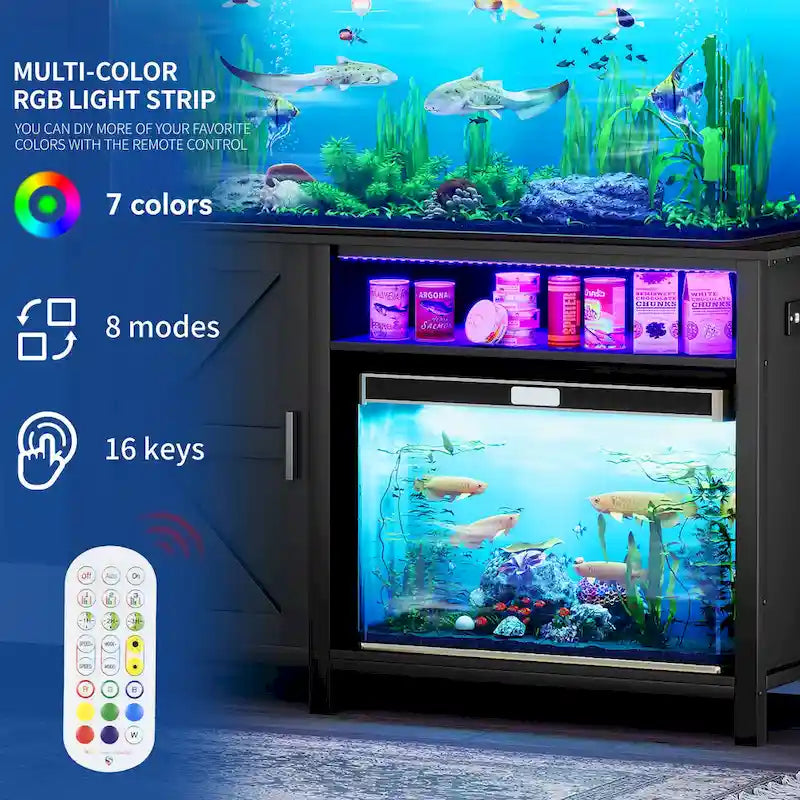 Aquarium Stand for 55-75 Gallon Fish Tanks with RGB Light Strip