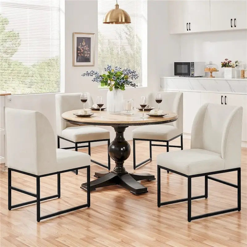2pcs Modern Upholstered Dining Chairs With Metal legs, Beige - N/A