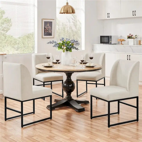 2pcs Modern Upholstered Dining Chairs With Metal legs, Beige - N/A