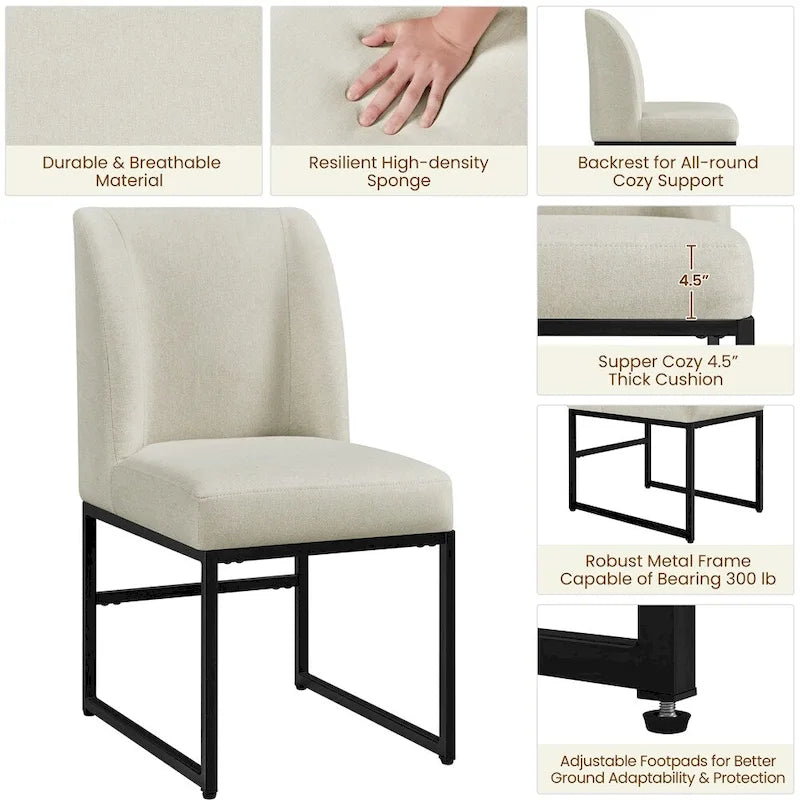 2pcs Modern Upholstered Dining Chairs With Metal legs, Beige - N/A