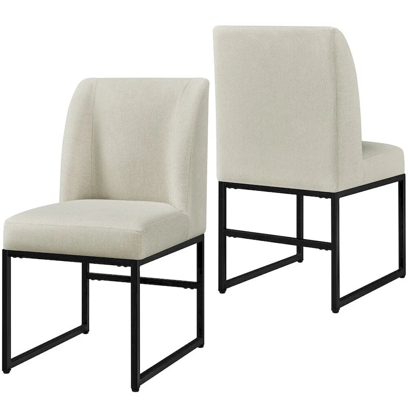 2pcs Modern Upholstered Dining Chairs With Metal legs, Beige - N/A
