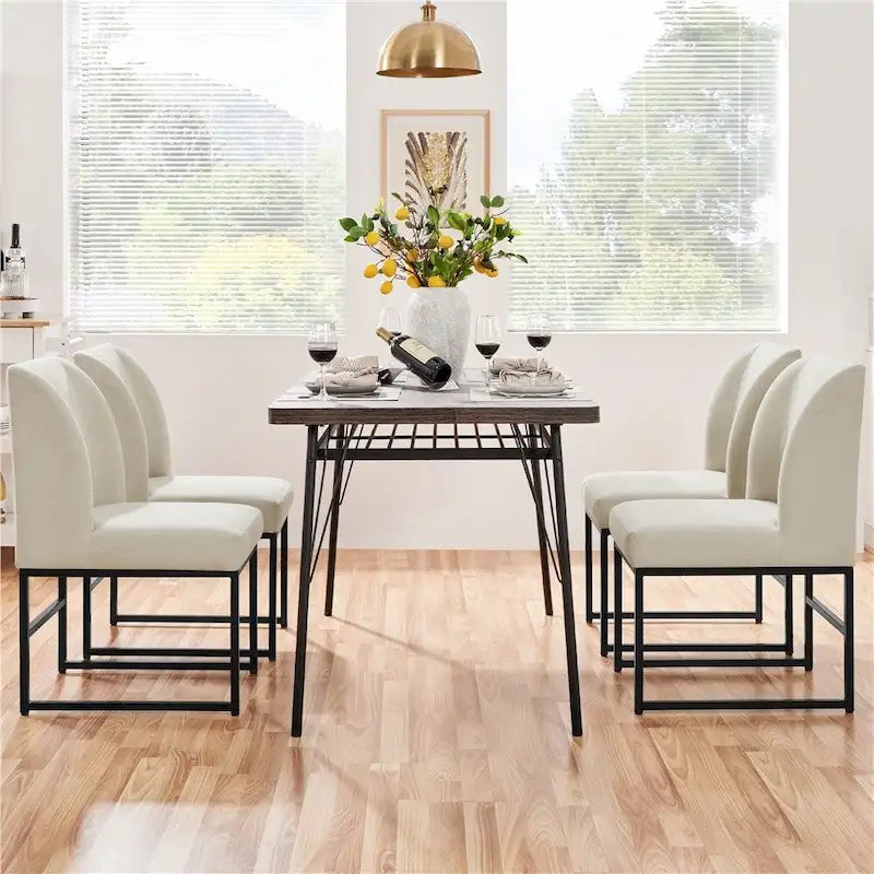 2pcs Modern Upholstered Dining Chairs With Metal legs, Beige - N/A