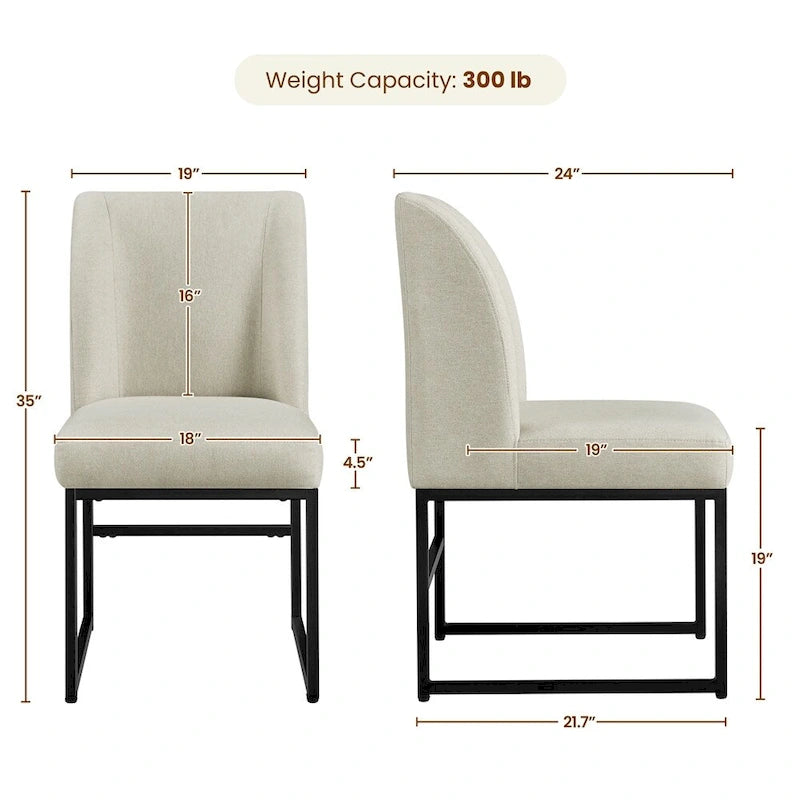 2pcs Modern Upholstered Dining Chairs With Metal legs, Beige - N/A