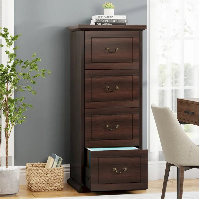 4-Drawer File Cabinet for Home Office, Wood Vertical Filing Cabinet for A4/Letter Size