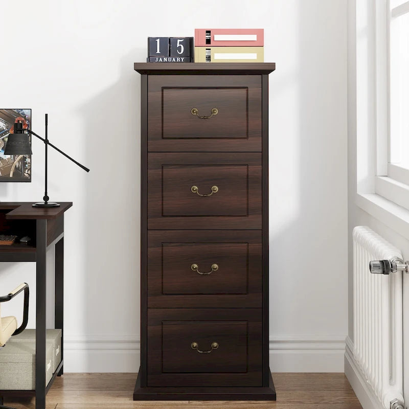 4-Drawer File Cabinet for Home Office, Wood Vertical Filing Cabinet for A4/Letter Size