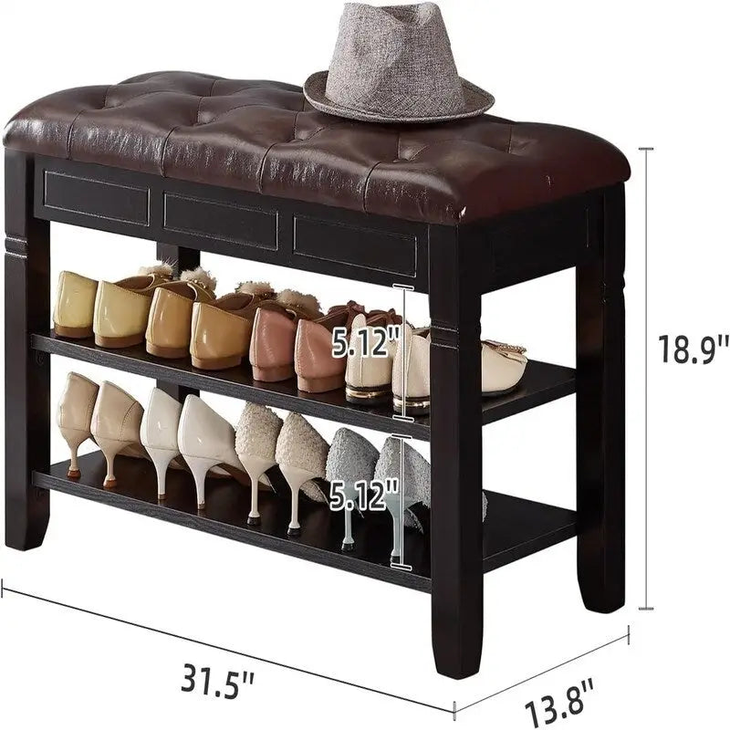Shoe Storage Bench with Cushion - 31.5D x 13.8W x 18.9H