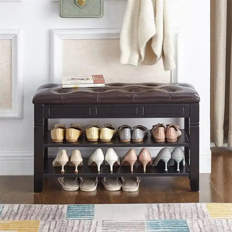 Shoe Storage Bench with Cushion - 31.5D x 13.8W x 18.9H