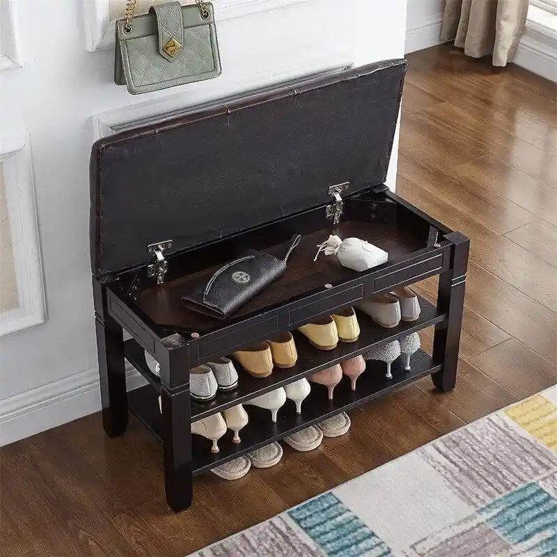 Shoe Storage Bench with Cushion - 31.5D x 13.8W x 18.9H