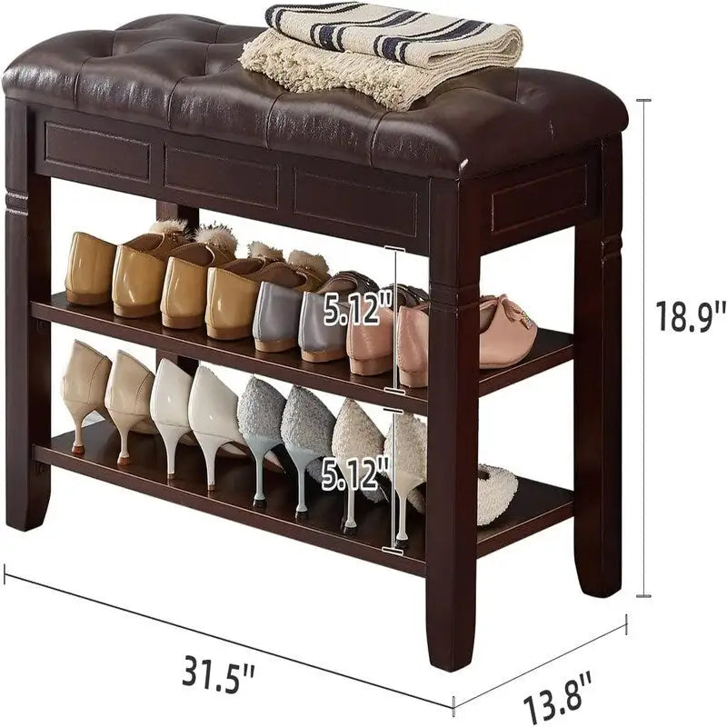 Shoe Storage Bench with Cushion - 31.5D x 13.8W x 18.9H