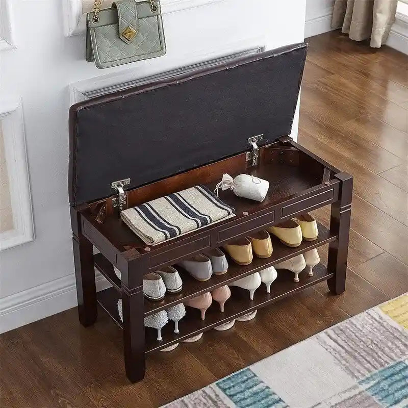 Shoe Storage Bench with Cushion - 31.5D x 13.8W x 18.9H