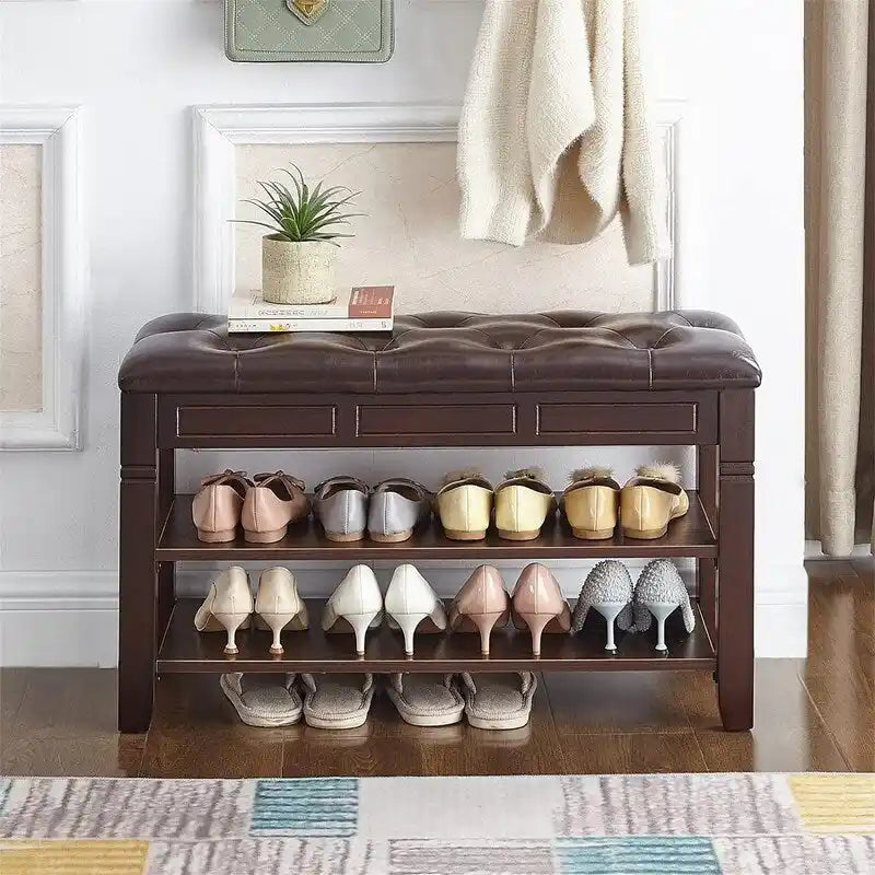 Shoe Storage Bench with Cushion - 31.5D x 13.8W x 18.9H