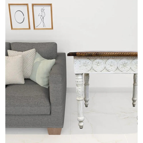 24 Ivory And Brown Solid Wood Square End Table - 24