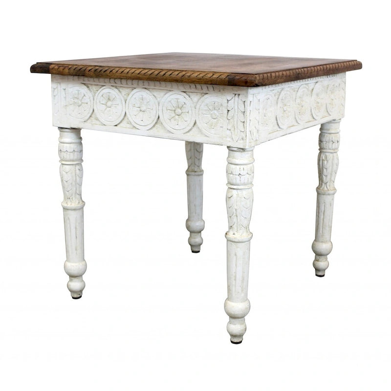 24 Ivory And Brown Solid Wood Square End Table - 24