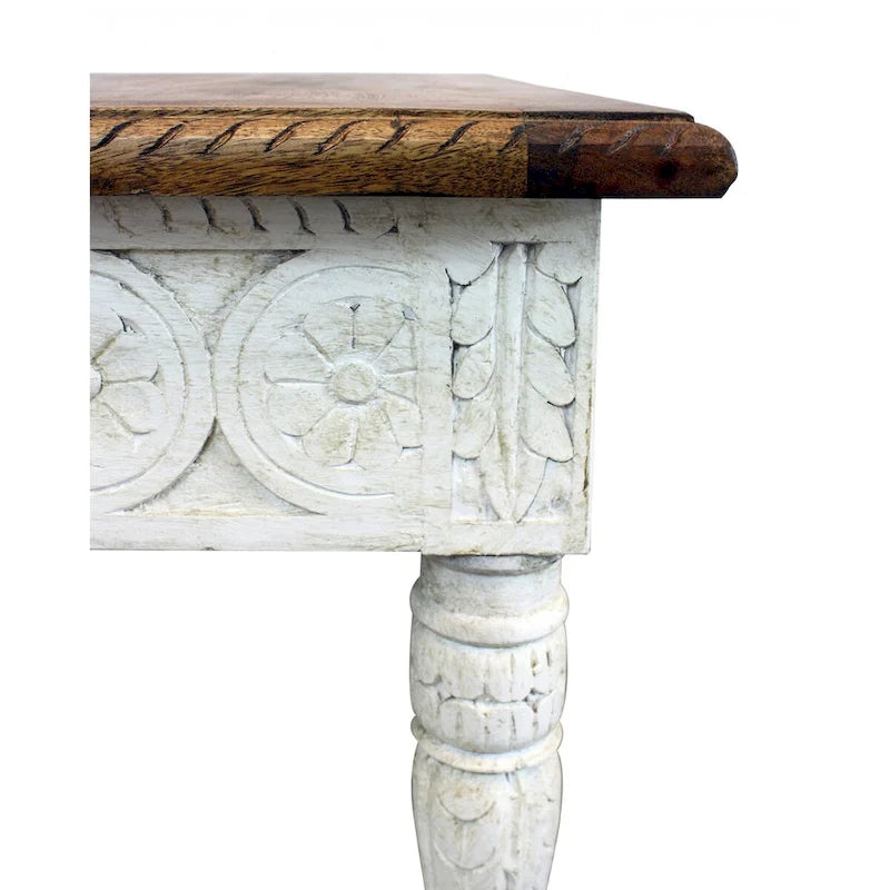 24 Ivory And Brown Solid Wood Square End Table - 24