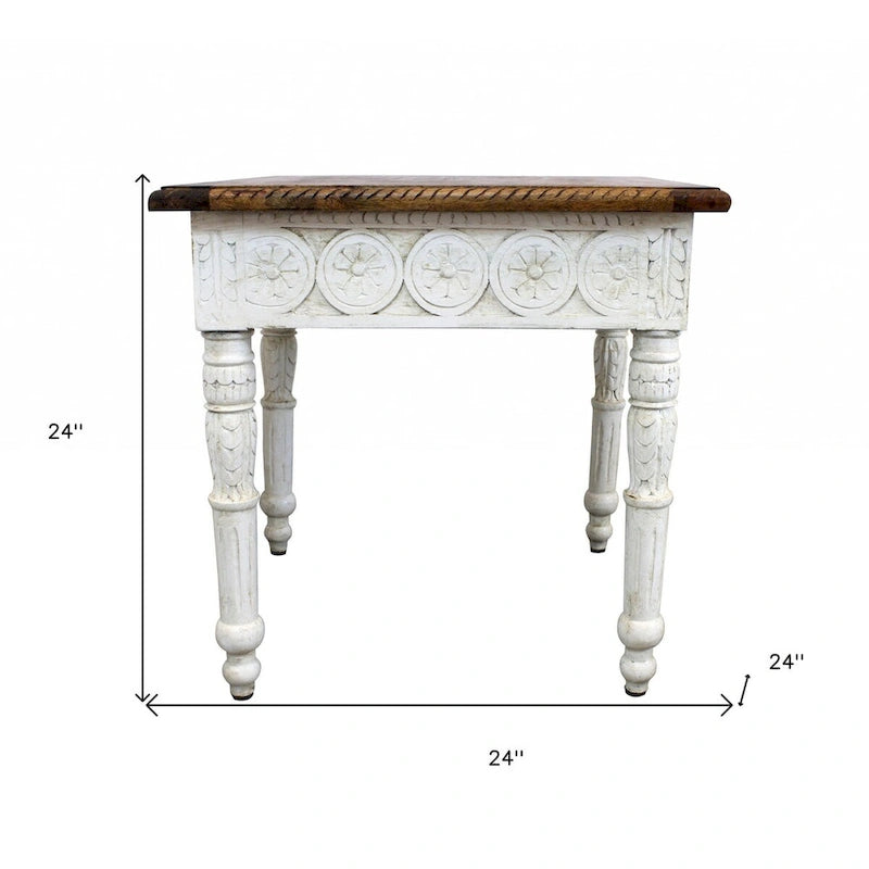 24 Ivory And Brown Solid Wood Square End Table - 24
