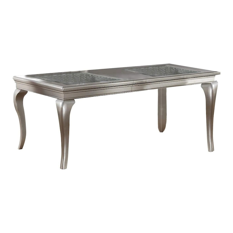 66-84 Inch Dining Table, 6 Seater Extendable, Glass Silver Wood