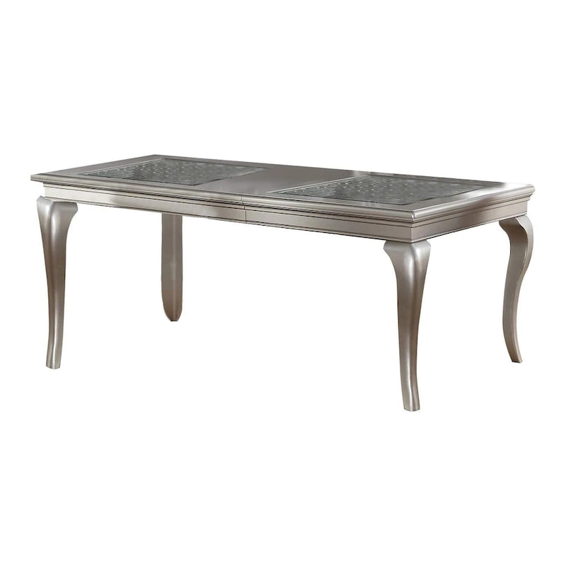 66-84 Inch Dining Table, 6 Seater Extendable, Glass Silver Wood