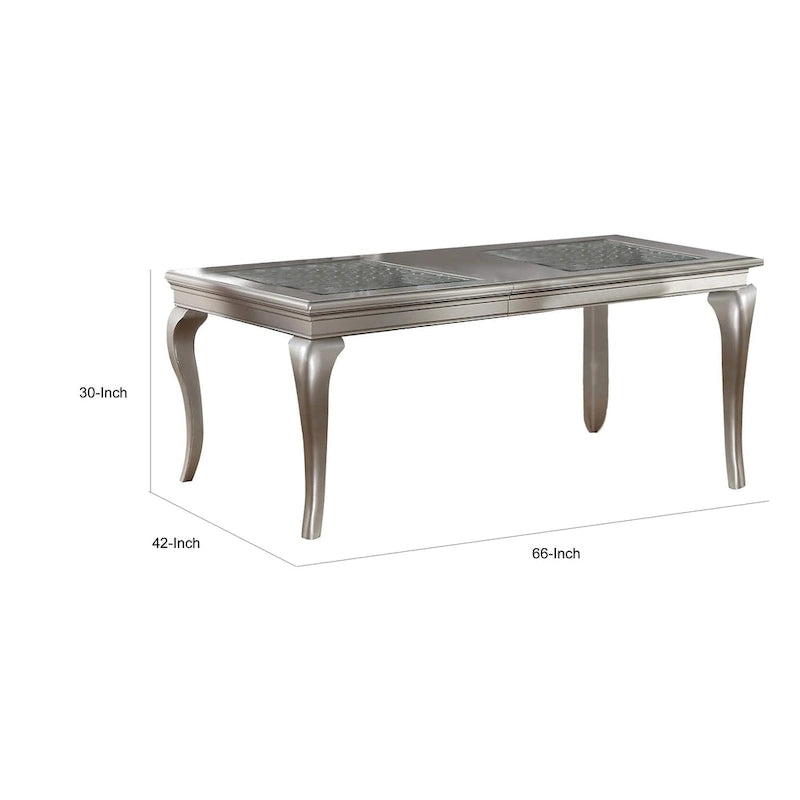 66-84 Inch Dining Table, 6 Seater Extendable, Glass Silver Wood